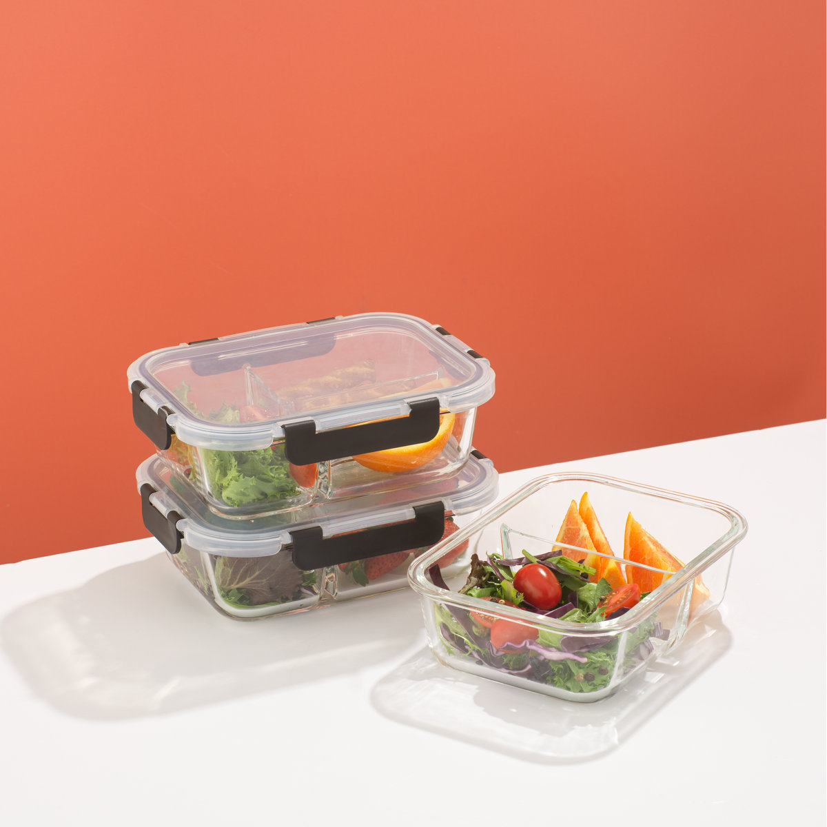 JoyJolt 10-Piece 2-Section Glass Food Storage Container (Set of 5)